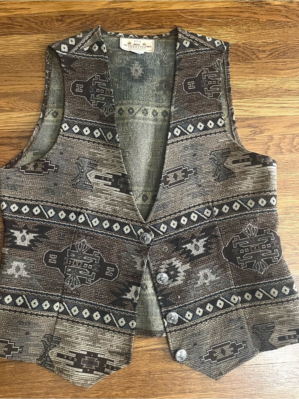 Vtg Tapestry vest western XL southwest Aztec New Frontier brown rodeo